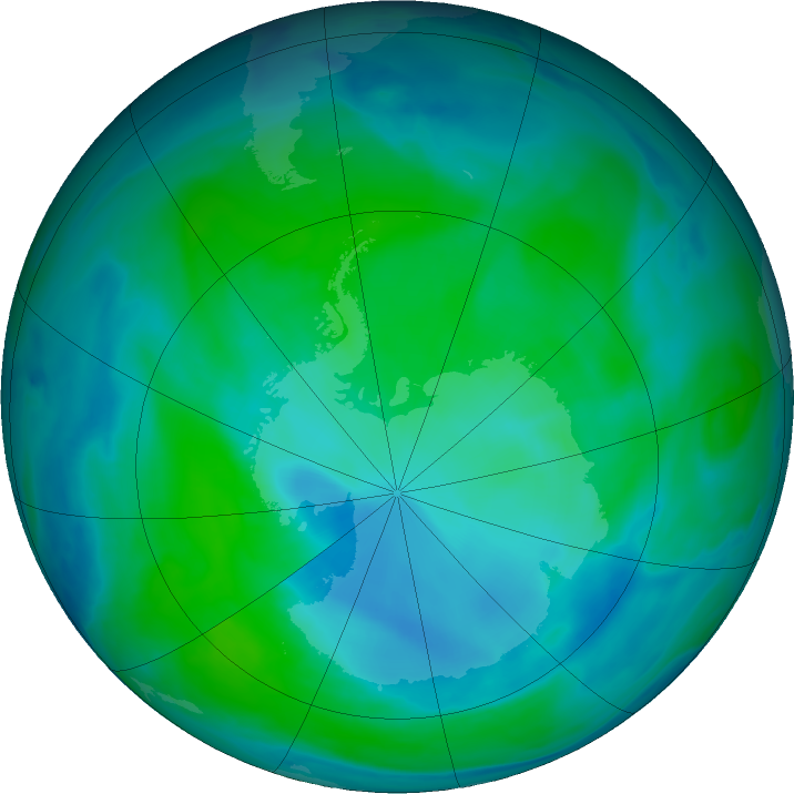 Antarctic ozone map for 30 December 2021